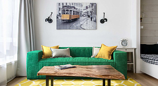 Зеленый диван в интерьере-12, современный диван Фри